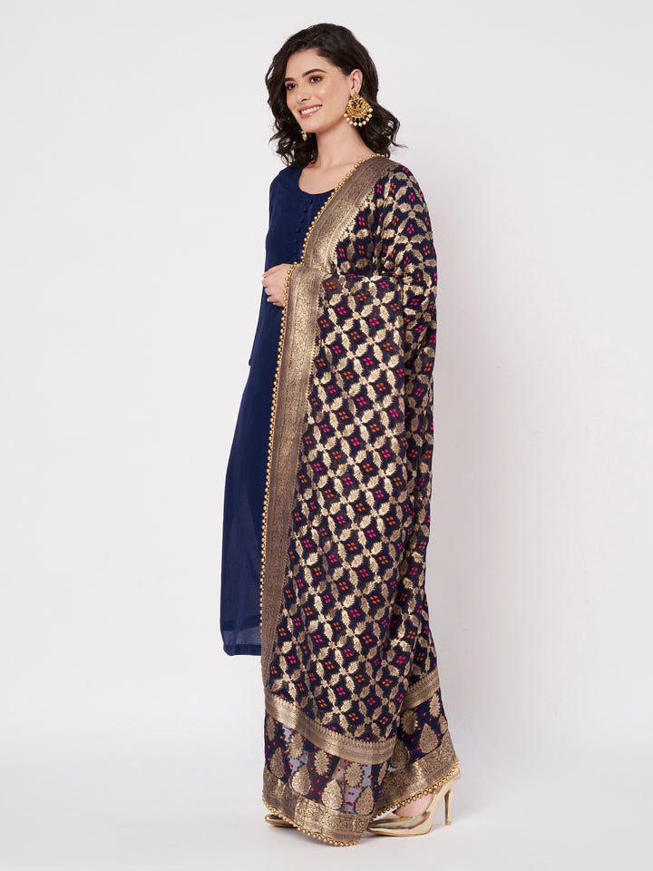 anokherang Combos Midnight Blue Silk Kurti with Pants with Royale Dupatta