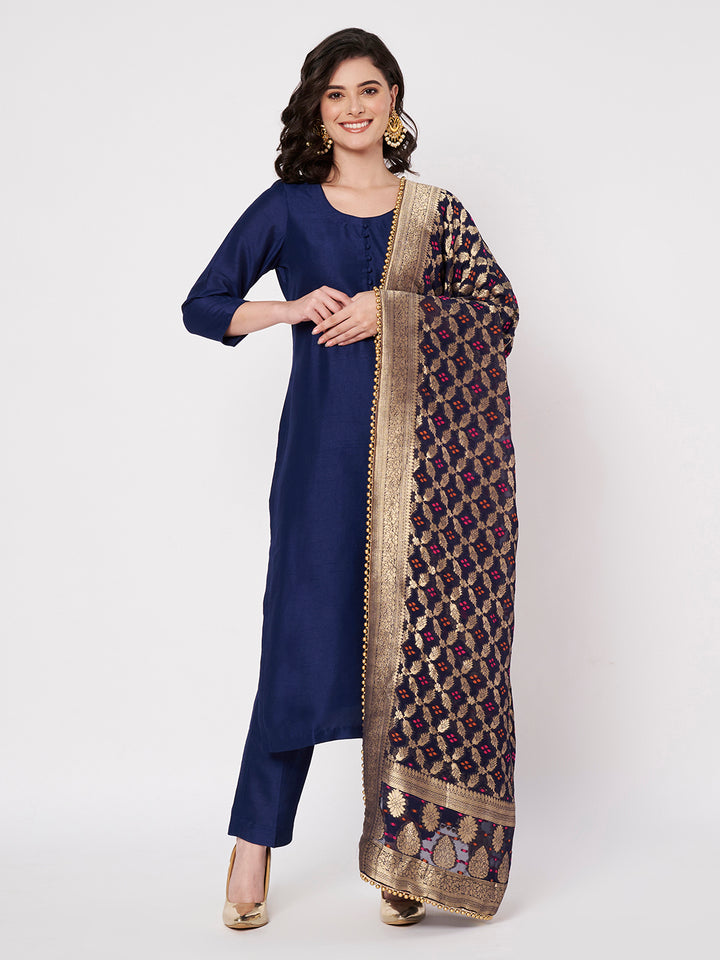 anokherang Combos Midnight Blue Silk Kurti with Pants with Royale Dupatta