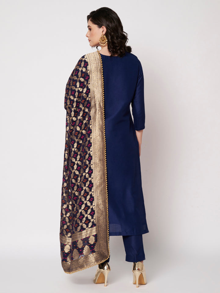 anokherang Combos Midnight Blue Silk Kurti with Pants with Royale Dupatta