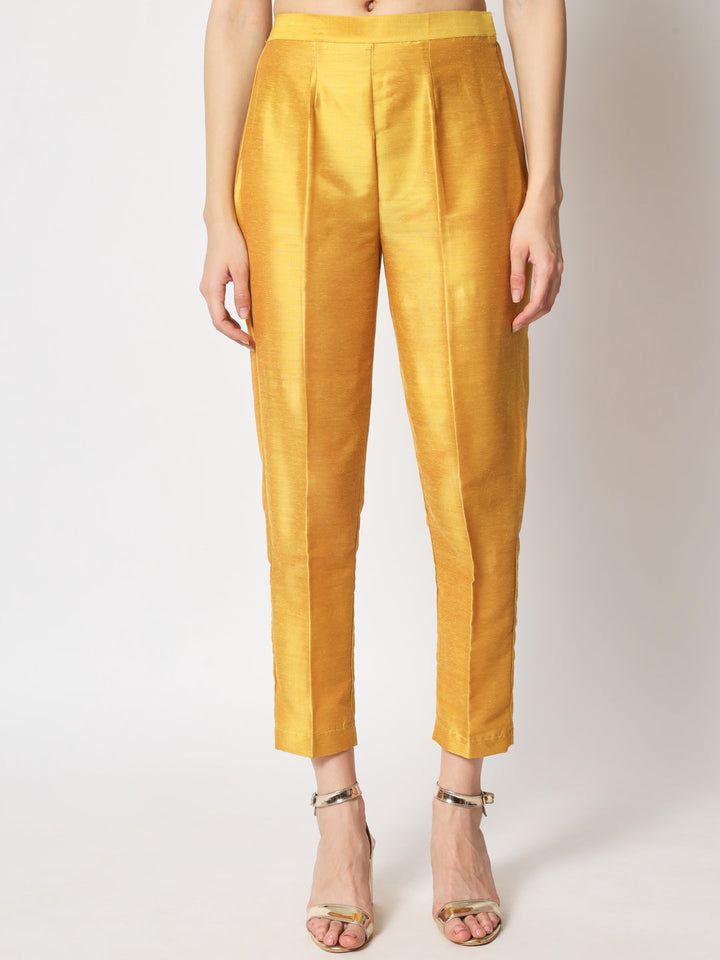 anokherang Combos Mustard Embroidered Straight Kurti with Straight Pants