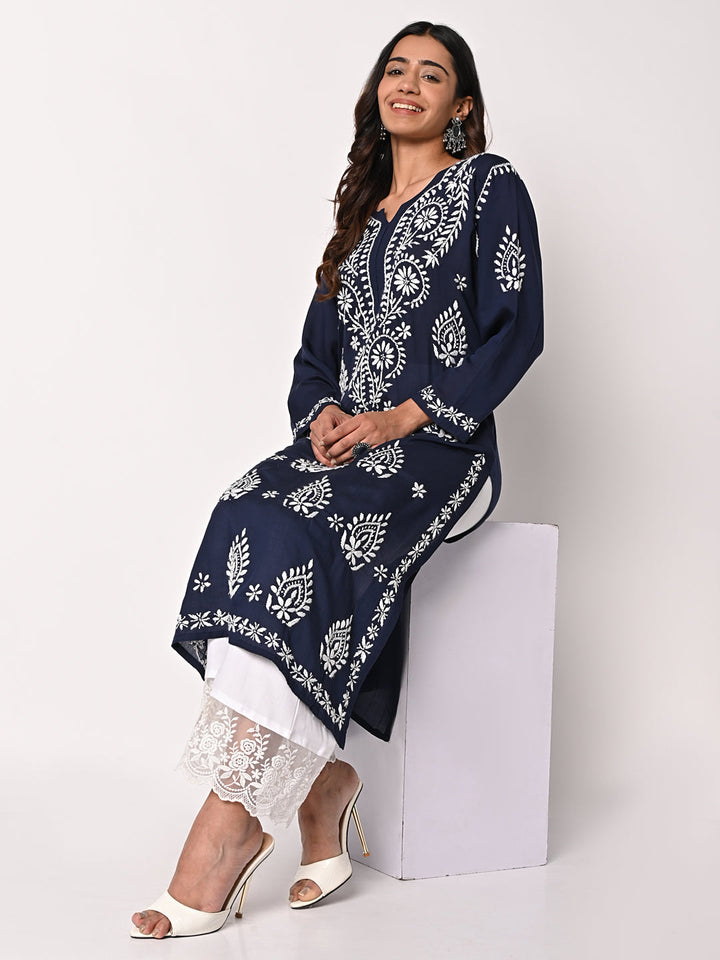anokherang Combos Navy Blue Chikankari Kurti