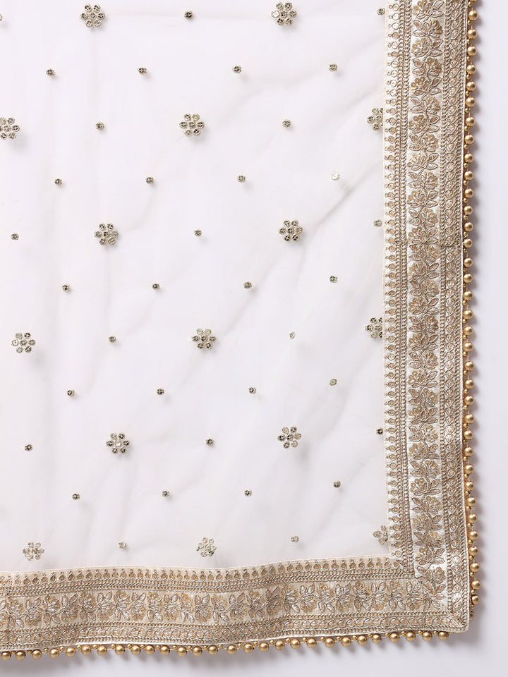 anokherang Combos Noor Ivory Straight Kurti with Straight Pants and Embroidered Net Dupatta