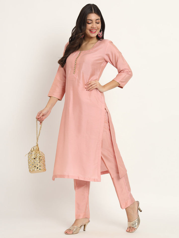 anokherang Combos Noor Peach Silk Kurti with Pants