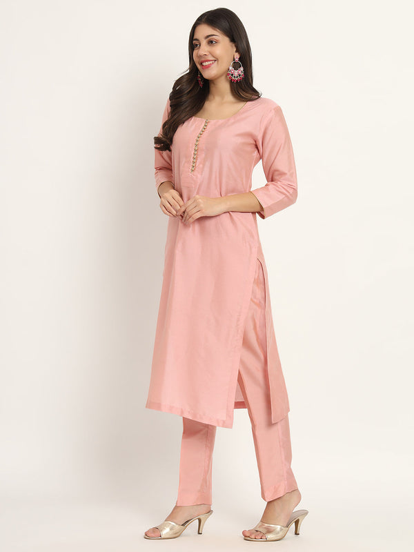 anokherang Combos Noor Peach Silk Kurti with Pants