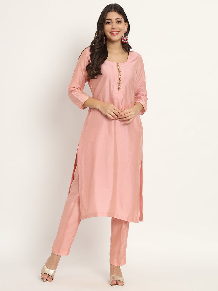 anokherang Combos Noor Peach Silk Kurti with Pants