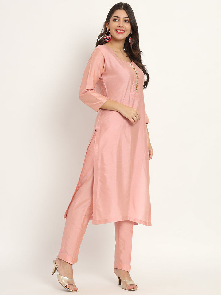 anokherang Combos Noor Peach Silk Kurti with Pants