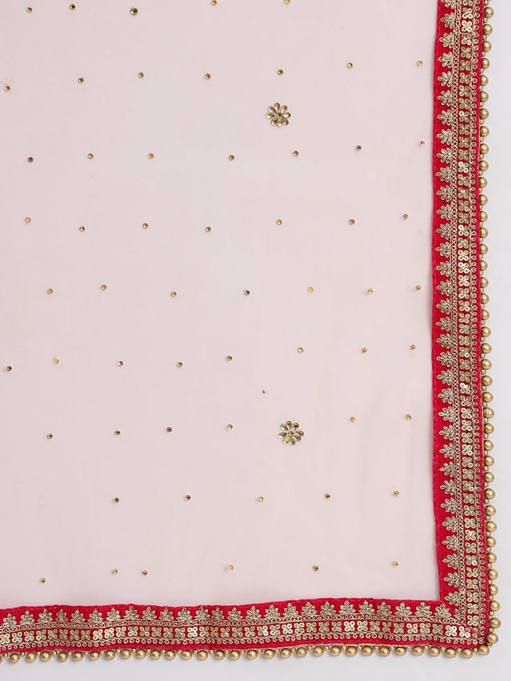 anokherang Combos Noor Peach Silk Kurti with Pants and Peach Magenta Dupatta