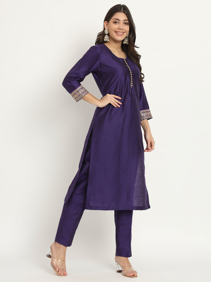 anokherang Combos Noor Purple Silk Kurti with Pants