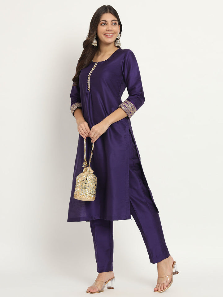 anokherang Combos Noor Purple Silk Kurti with Pants