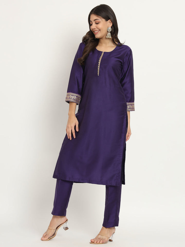 anokherang Combos Noor Purple Silk Kurti with Pants