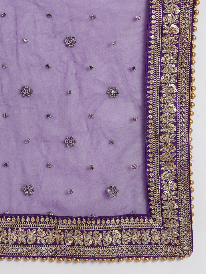 anokherang Combos Noor Purple Silk Kurti with Pants and Dupatta