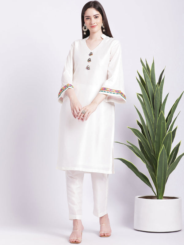 anokherang Combos Off-White Kurti with Straight Pants