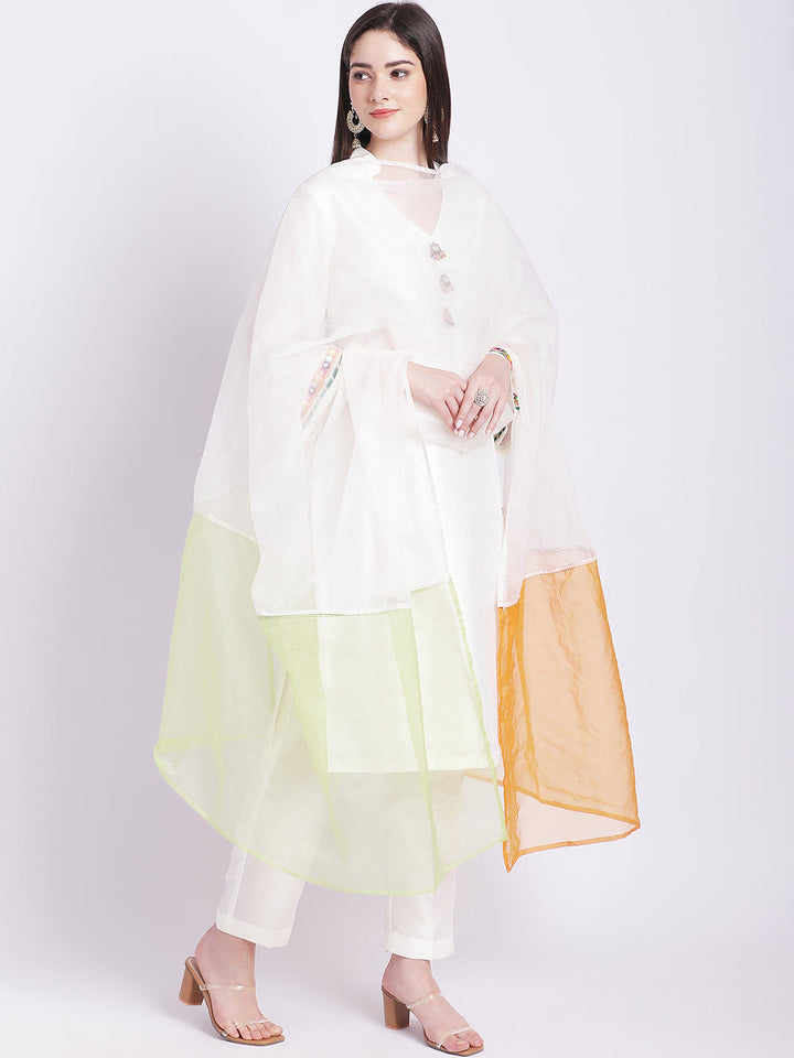 anokherang Combos Off-White Kurti with Straight Pants and Tricolour Dupatta