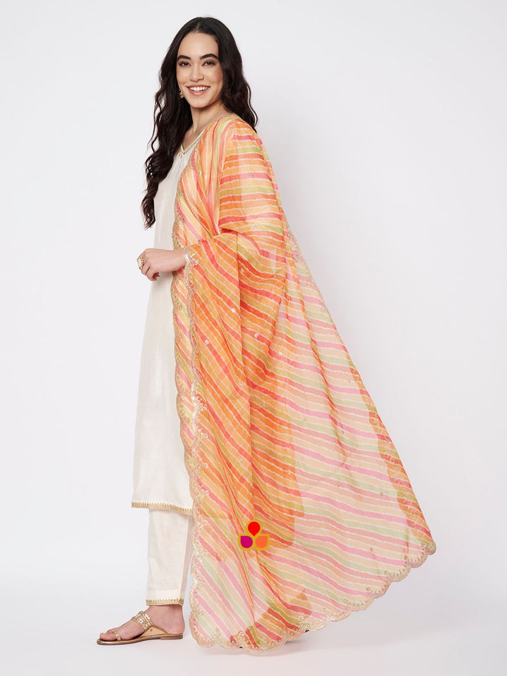 anokherang Combos Off-white Shine Silk Straight Kurti with Straight Salwar and Multicolor Organza Dupatta