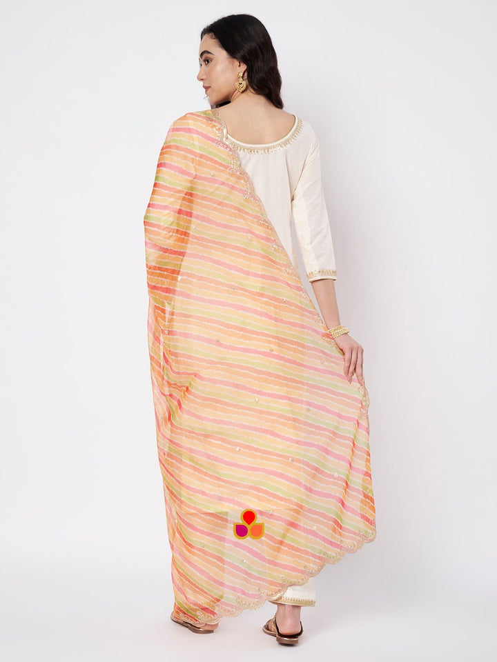 anokherang Combos Off-white Shine Silk Straight Kurti with Straight Salwar and Multicolor Organza Dupatta