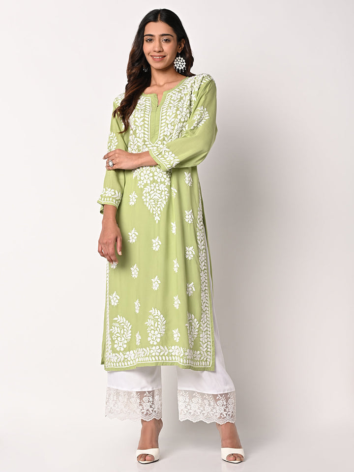 anokherang Combos Olive Green Chikankari Kurti