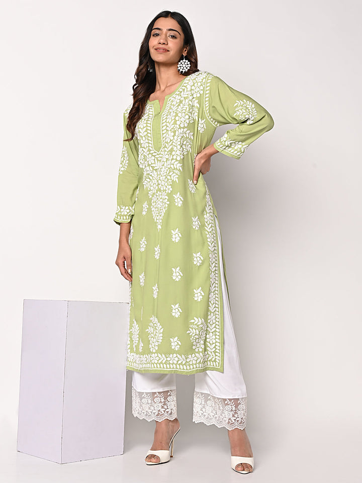 anokherang Combos Olive Green Chikankari Kurti