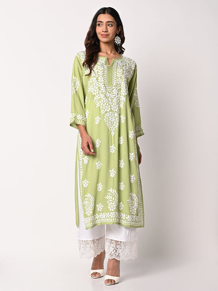 anokherang Combos Olive Green Chikankari Kurti