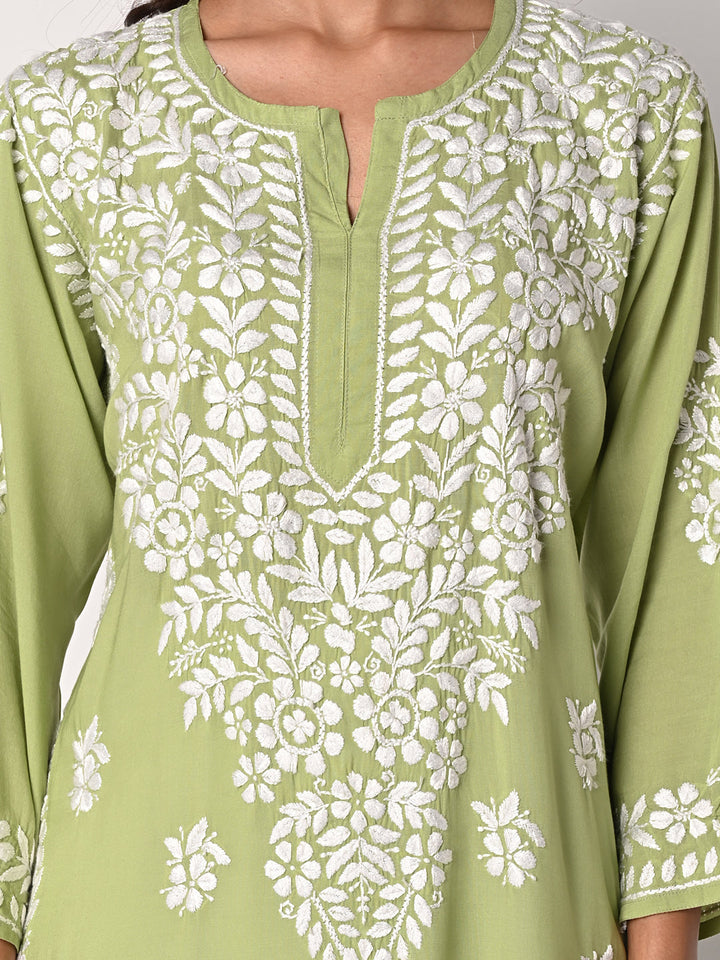 anokherang Combos Olive Green Chikankari Kurti