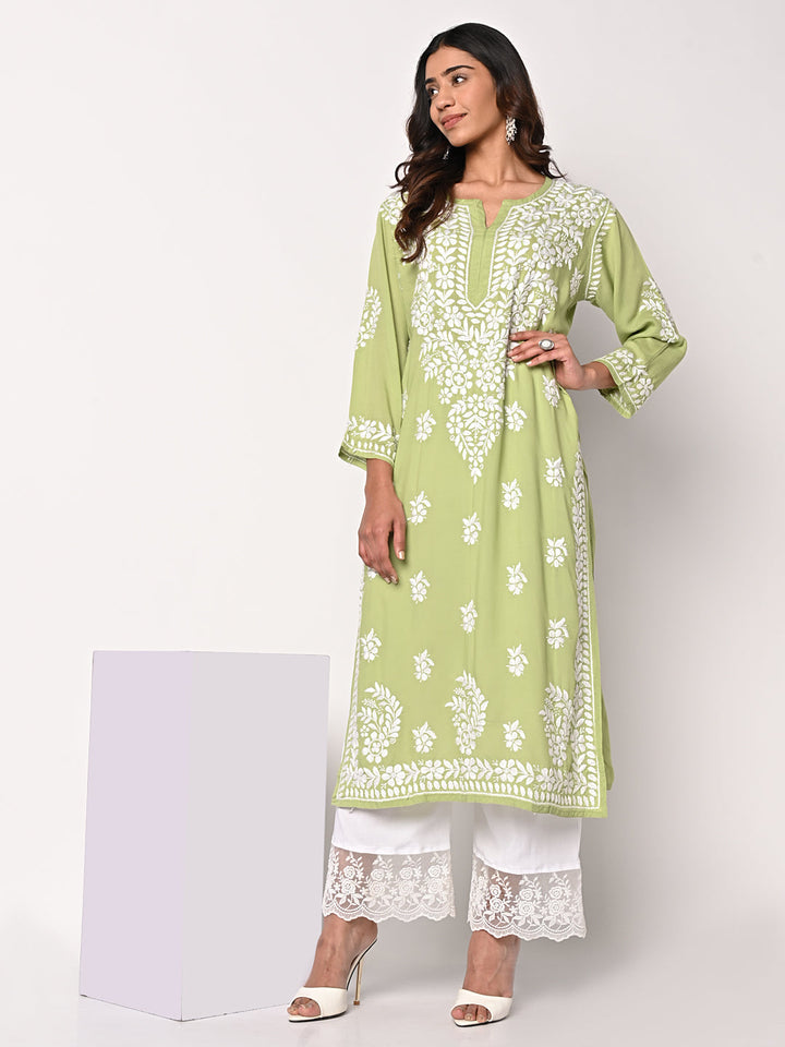 anokherang Combos Olive Green Chikankari Kurti with Palazzo