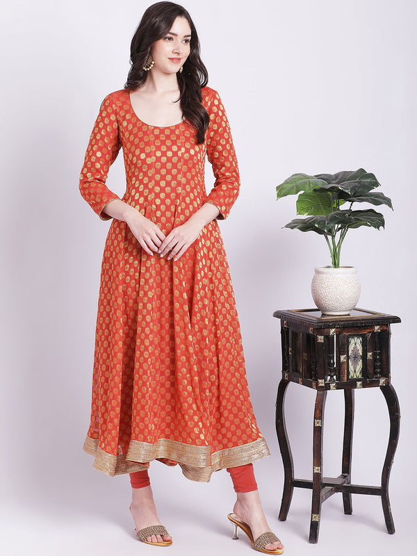 anokherang Combos Orange Banarasi Georgette Anarkali with Churidar