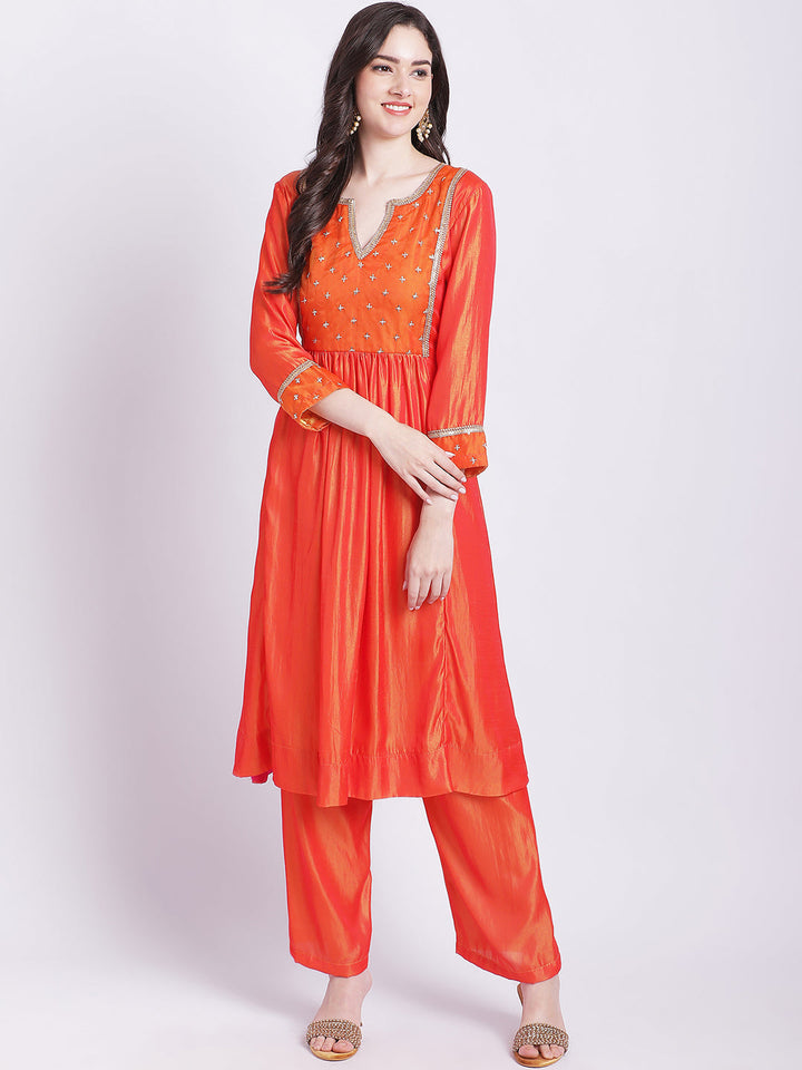 anokherang Combos Copy of Pink punch A-Line Kurti with Straight Palazzo and Organza Dupatta