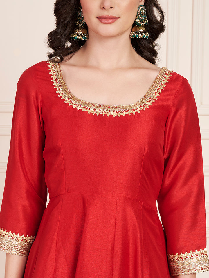 anokherang Combos Pakeeza Red Silk Anarkali with Pants and Bridal Organza Embellished Dupatta