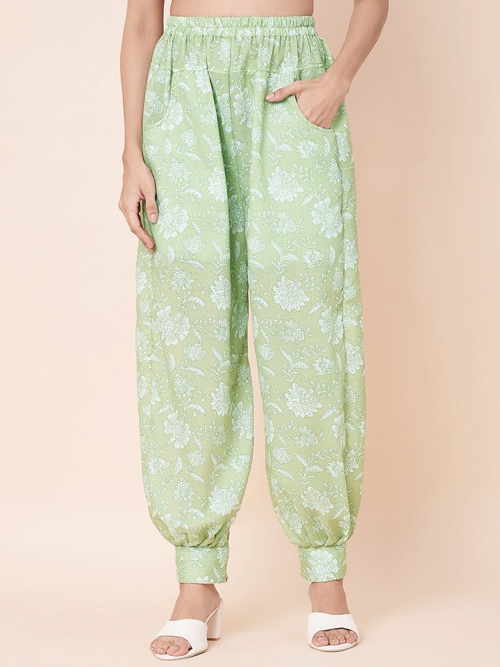 anokherang Combos Pastel Green Printed Jogger Pants