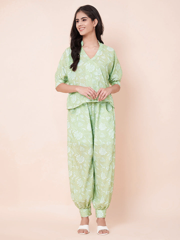 anokherang Combos Pastel Green Printed Jogger Pants