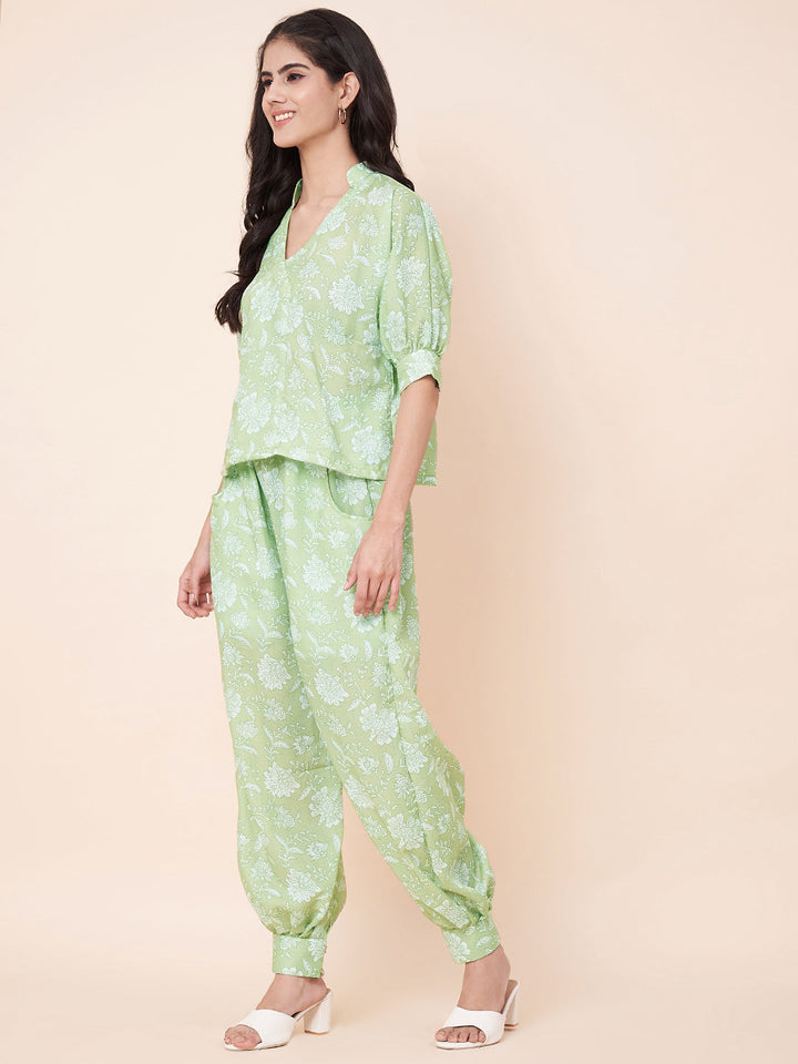 anokherang Combos Pastel Green Printed Jogger Pants