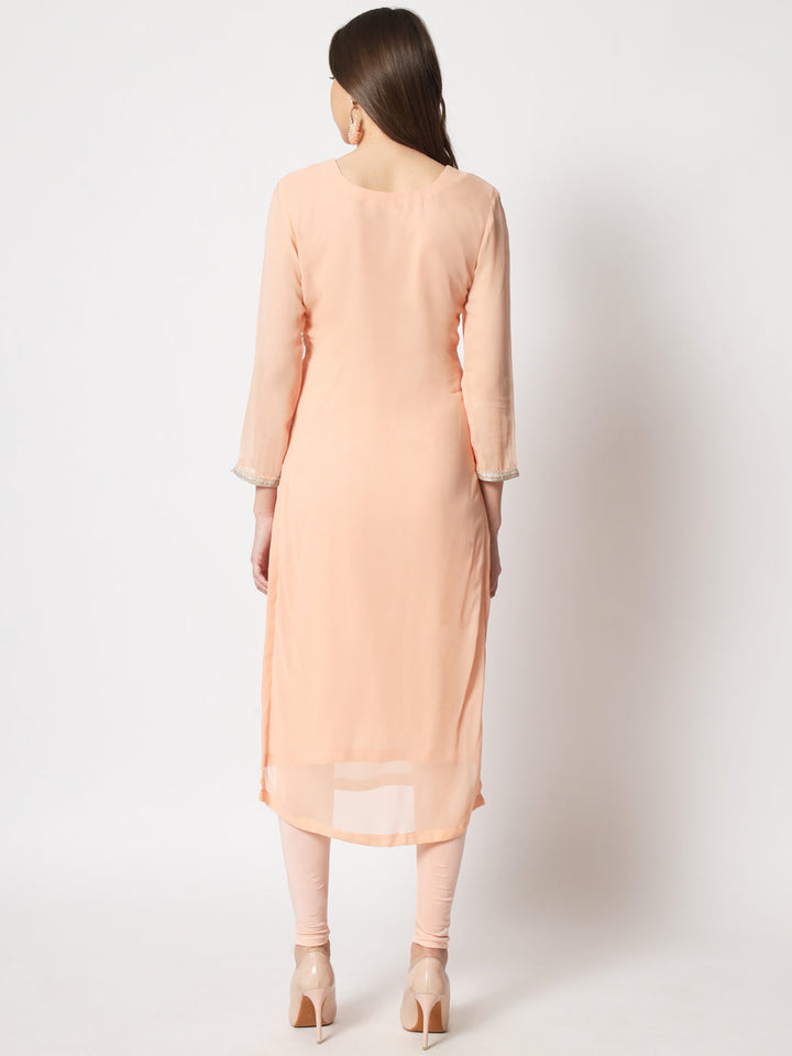 anokherang Combos Peach Embroidered Straight Kurti with Straight Pants