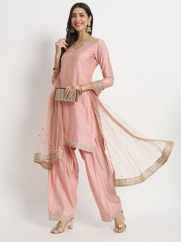 anokherang Combos Peach Harmony Kurti with Salwar with Zari Dupatta