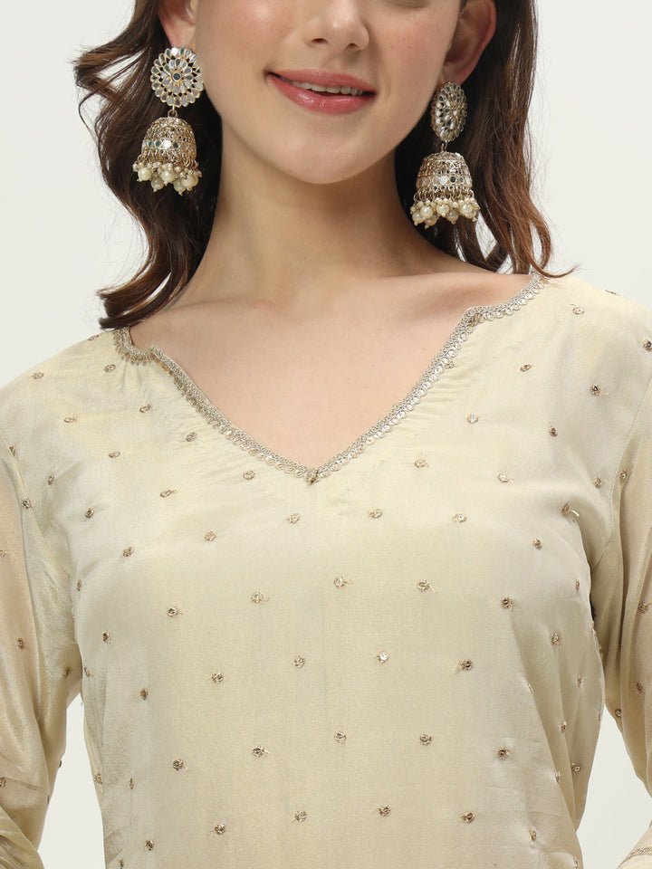 anokherang Combos Pearl Essence Kurti with Flared Palazzo and Embroidered Dupatta