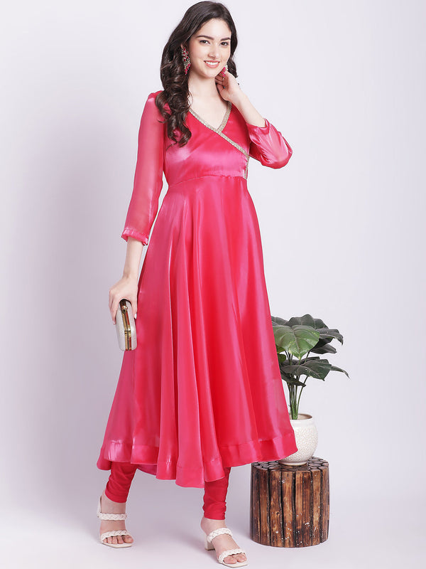 anokherang Combos Pink Dahlia Organza Shine Anarkali