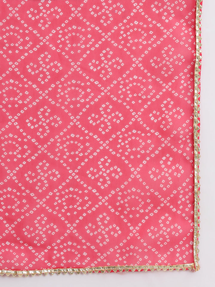 anokherang Combos Pink Georgette Bandhani Kurti with Sharara and Dupatta