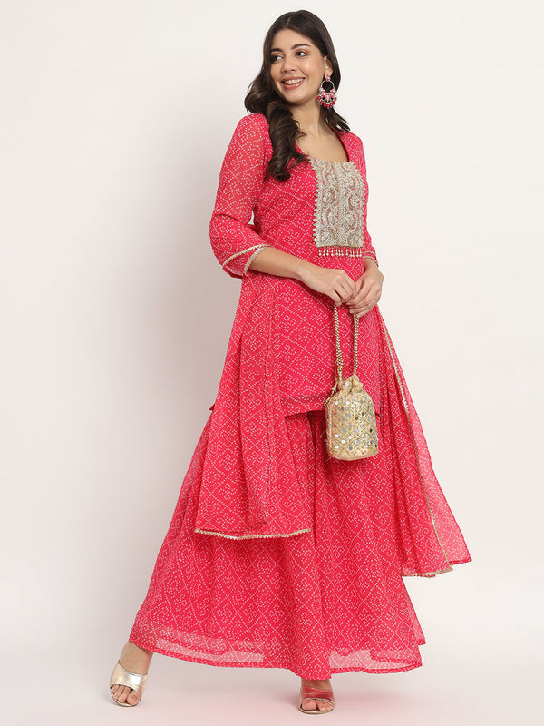 anokherang Combos Copy of Bridal Red Smiles Brocade Kurti with Pants and Sequin Dupatta