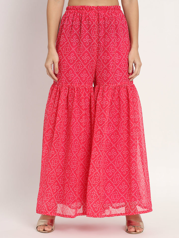 anokherang Combos Pink Georgette Bandhani Kurti with Sharara and Dupatta