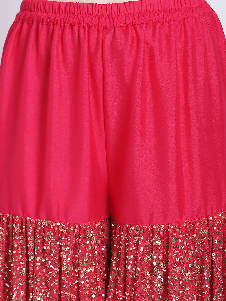 anokherang Combos Pink Glitz Embroidered Kurti with Sequin Sharara and Dupatta