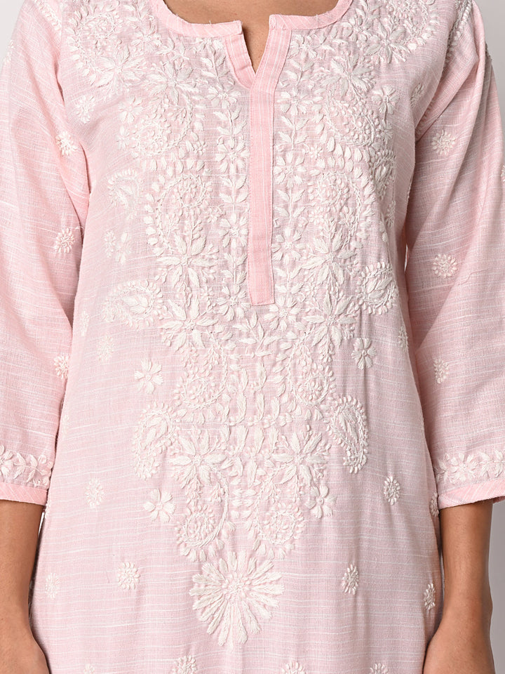 anokherang Combos Pink Khadi Chikankari Kurti
