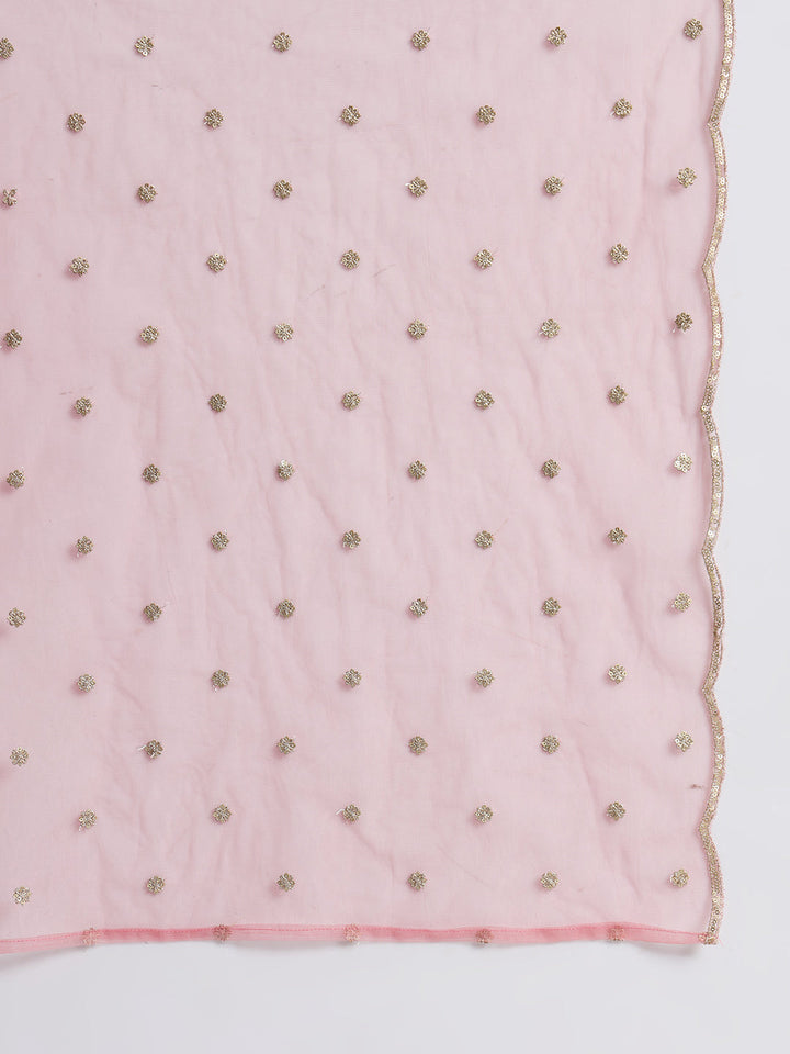 anokherang Combos Pink Petal Crushed Silk Kurti with Palazzo and Net Sequin Dupatta