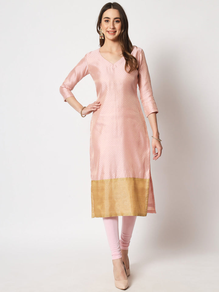 anokherang Combos Copy of Pink Royal Brocade Straight Kurti with Chudidar