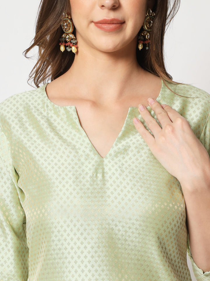 anokherang Combos Pista Royal Brocade Straight Kurti with Palazzo and Net Stone Dupatta