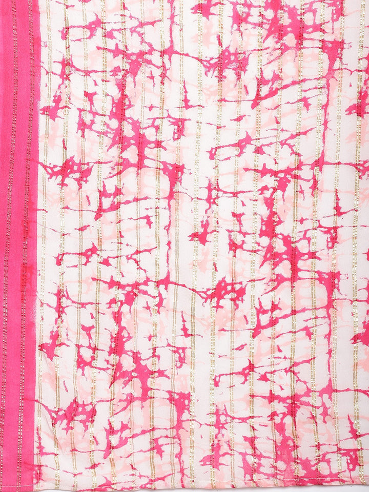 anokherang Combos Pretty Pink Lurex Georgette Printed Readymade Saree