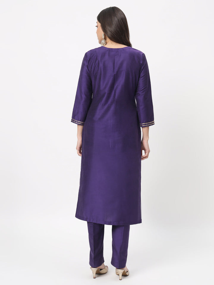 anokherang Combos Purple Embroidered Straight Kurta with Straight Pants