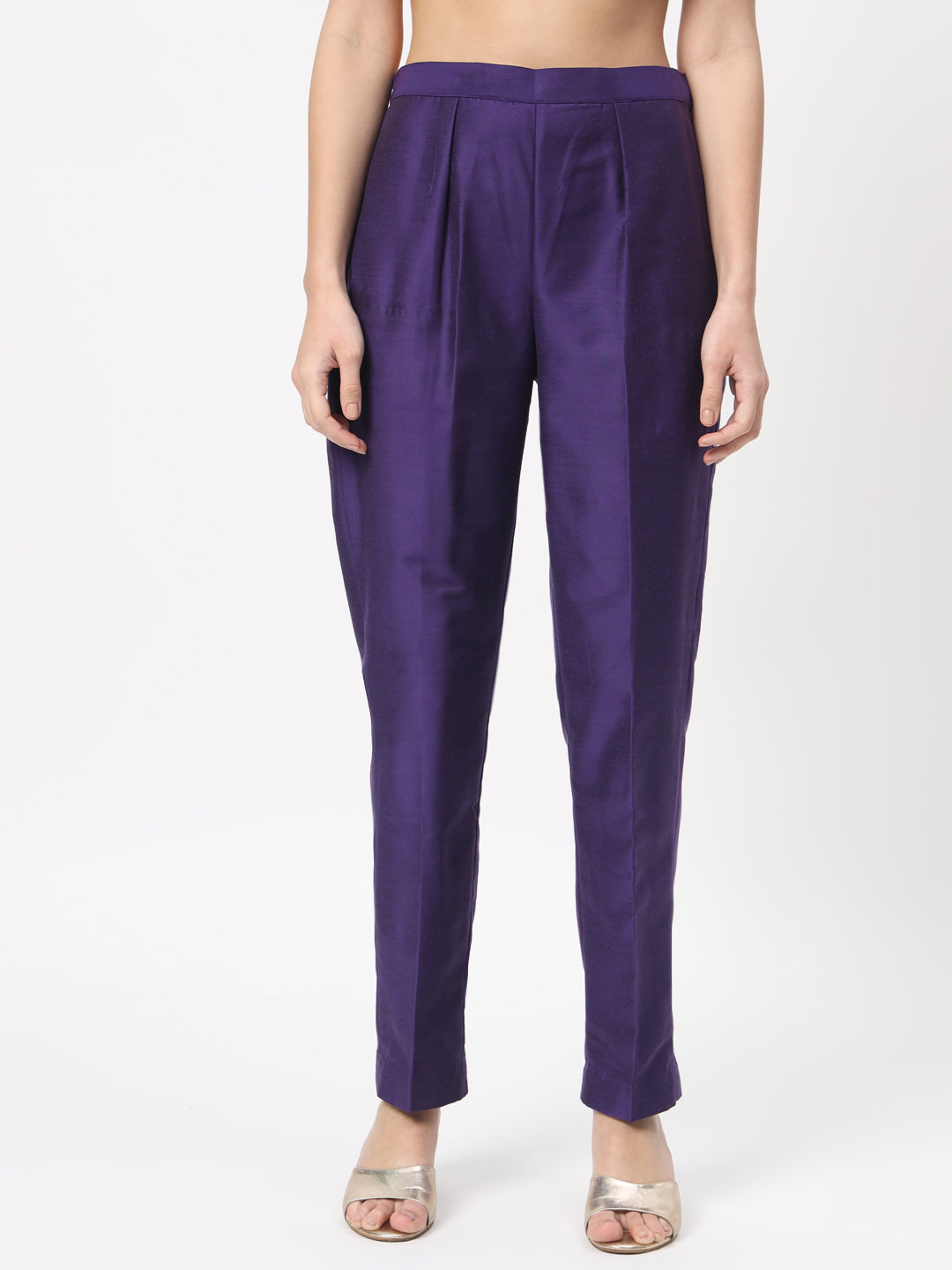 Purple Short Kurta with Printed Pants