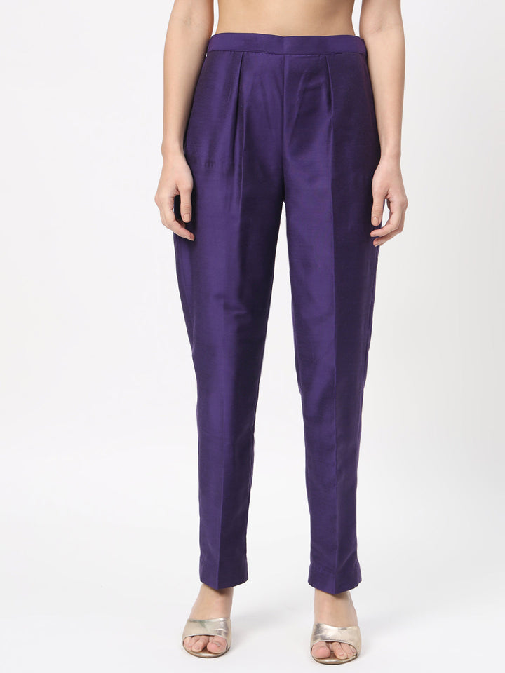 anokherang Combos Purple Embroidered Straight Kurta with Straight Pants