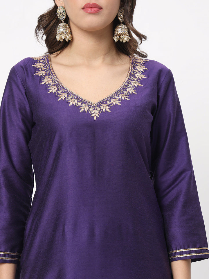 anokherang Combos Purple Embroidered Straight Kurta with Straight Pants and Dupatta