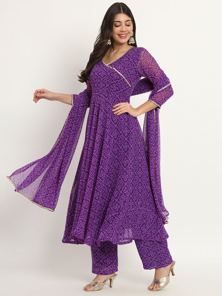 anokherang Combos Purple Georgette Anarkali with Palazzo and Dupatta