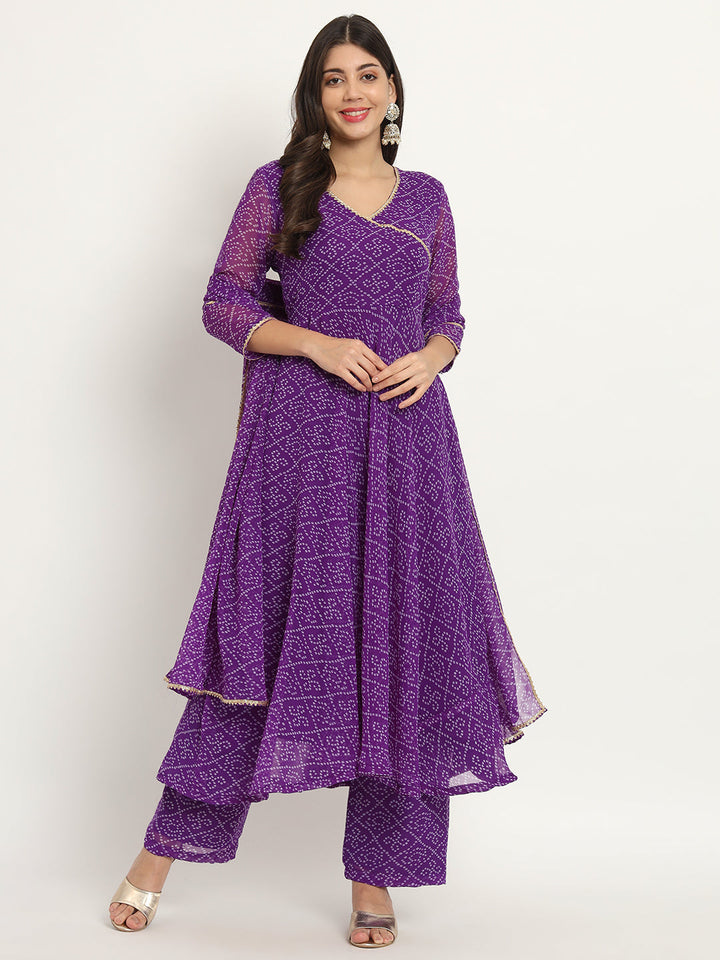 anokherang Combos Purple Georgette Anarkali with Palazzo and Dupatta