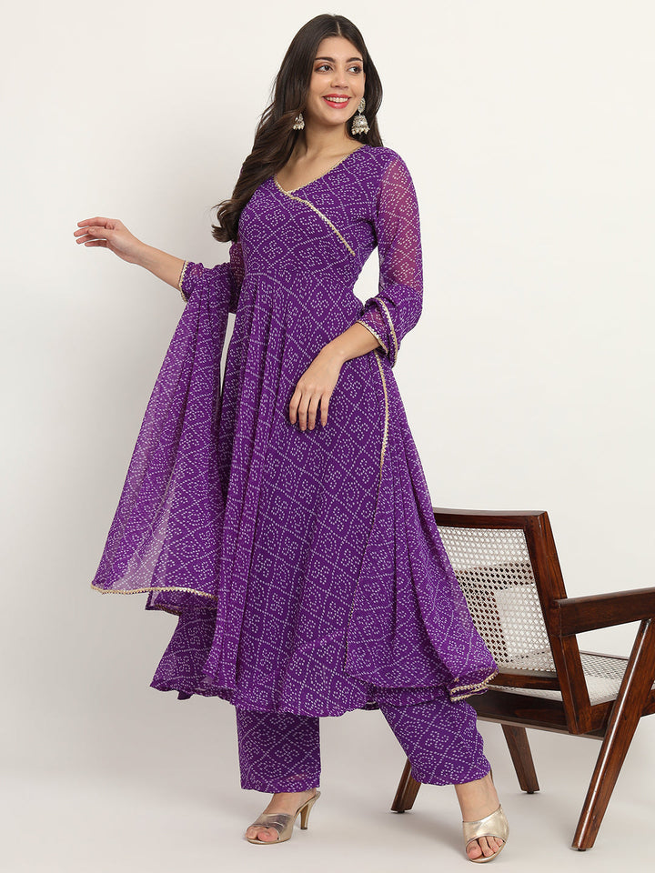anokherang Combos Purple Georgette Anarkali with Palazzo and Dupatta